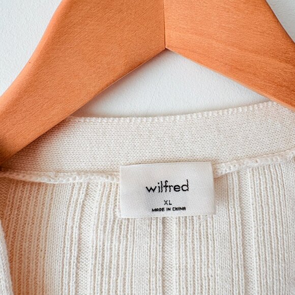 Aritzia Wilfred Thais Knit Plunge Sweater Cardigan Wool Cotton Light Birch XL - Picture 7 of 9